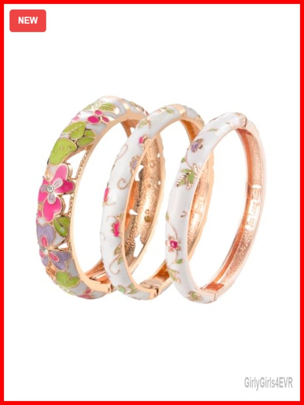 Cloisonne Bracelet Gold Plated Flower Hollowed Enameled Hinged Cuff Bangles